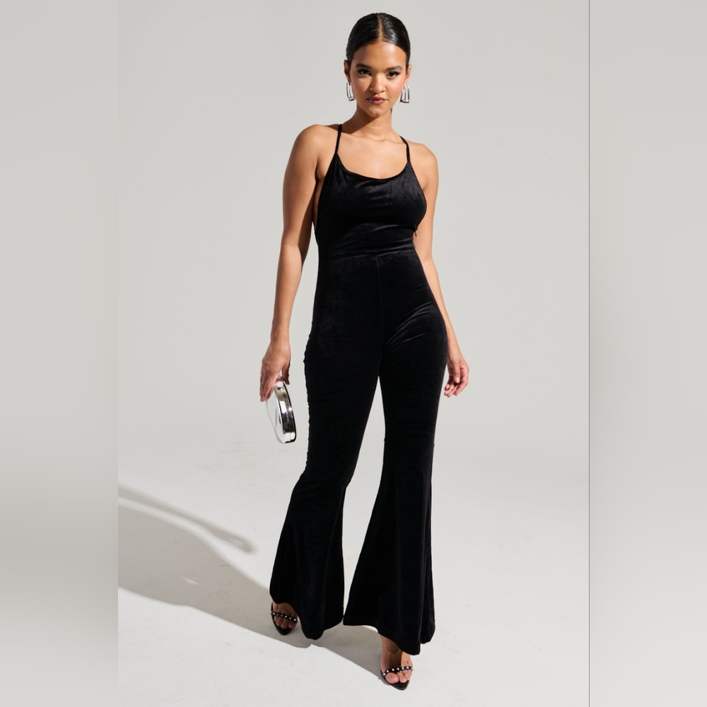 AKIRA Black Velvet Flared Jumpsuit